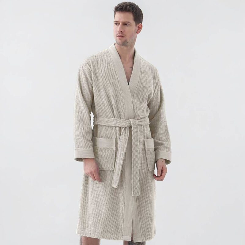 Men's Stone Beige Organic Turkish Terry Cloth Kimono Bathrobe