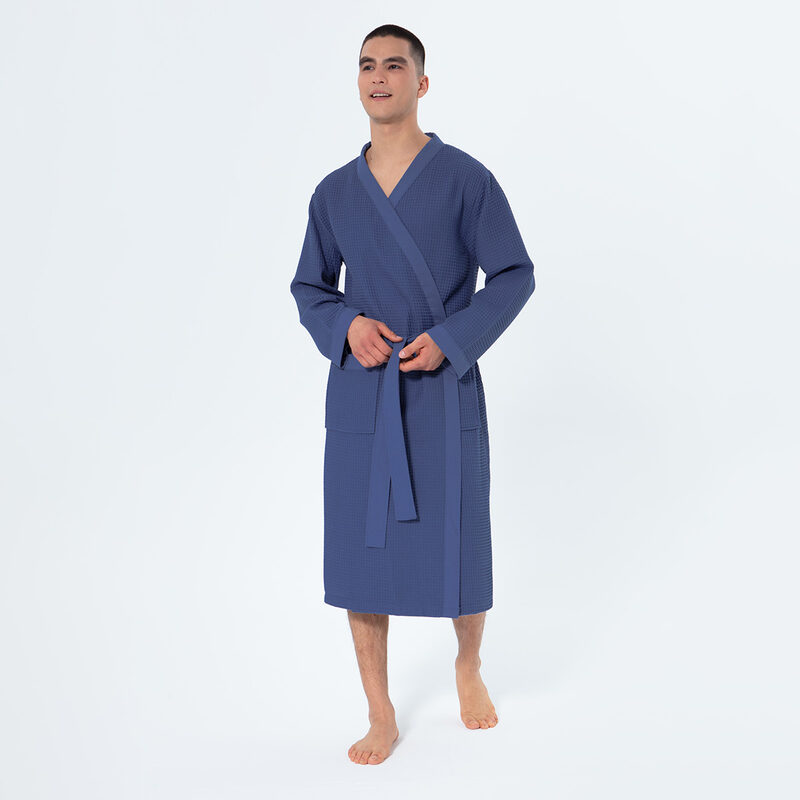 Men's Lavender Blue Lightweight Kimono Waffle Spa Robe