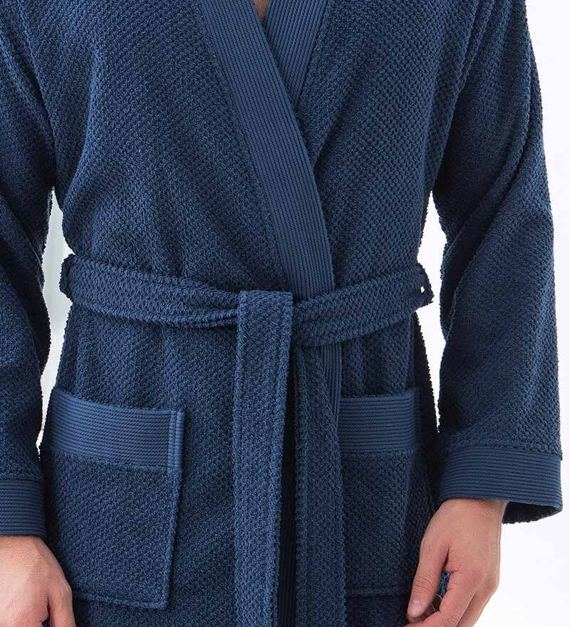 Men's Navy Organic Turkish Terry Cloth Kimono Bathrobe