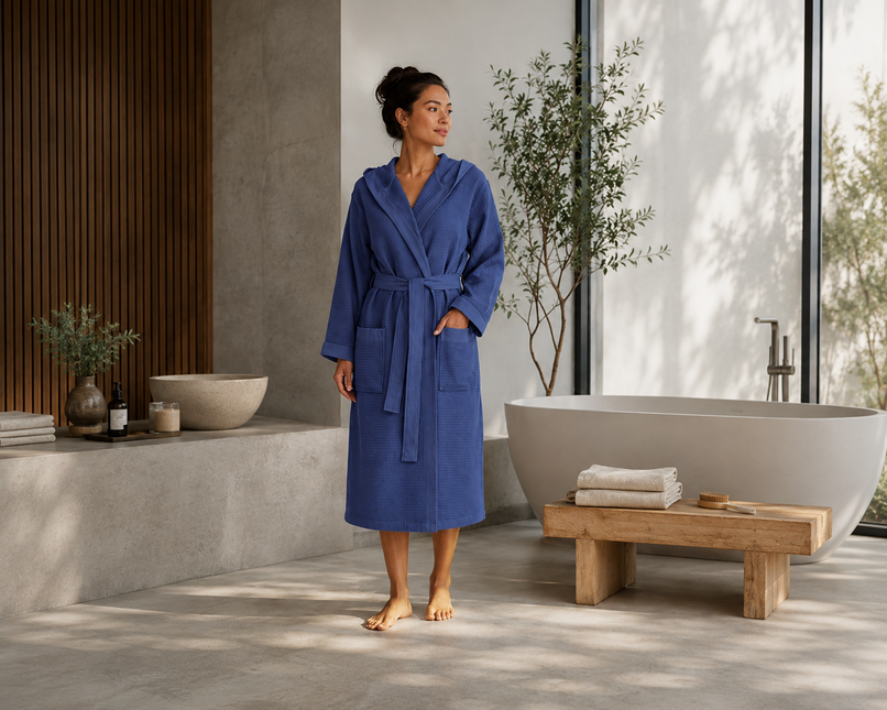 SEYANTE GOTS-certified bathrobe, highlighting its luxury and eco-friendly features