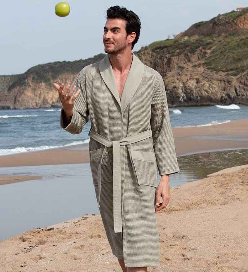 Men’s Sage Green Lightweight Waffle Spa Robe with Shawl Collar