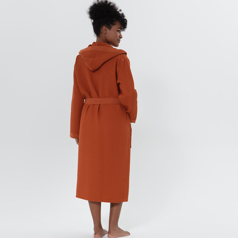 Women’s Terra Cotta Turkish Cotton Waffle Hooded Robe
