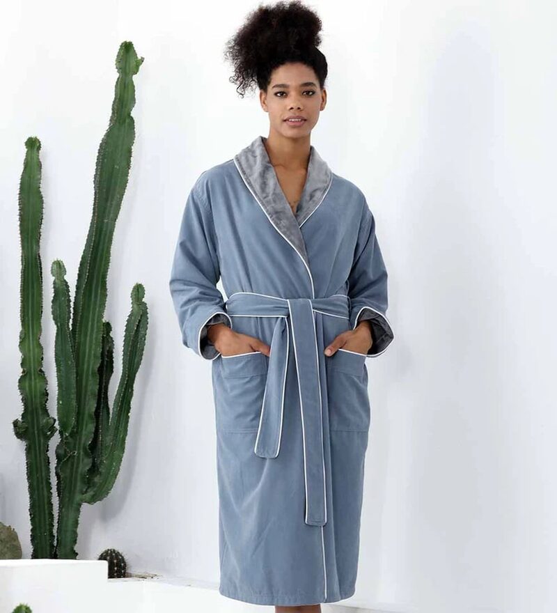 Women's Blue Plush Microfiber Spa Robe