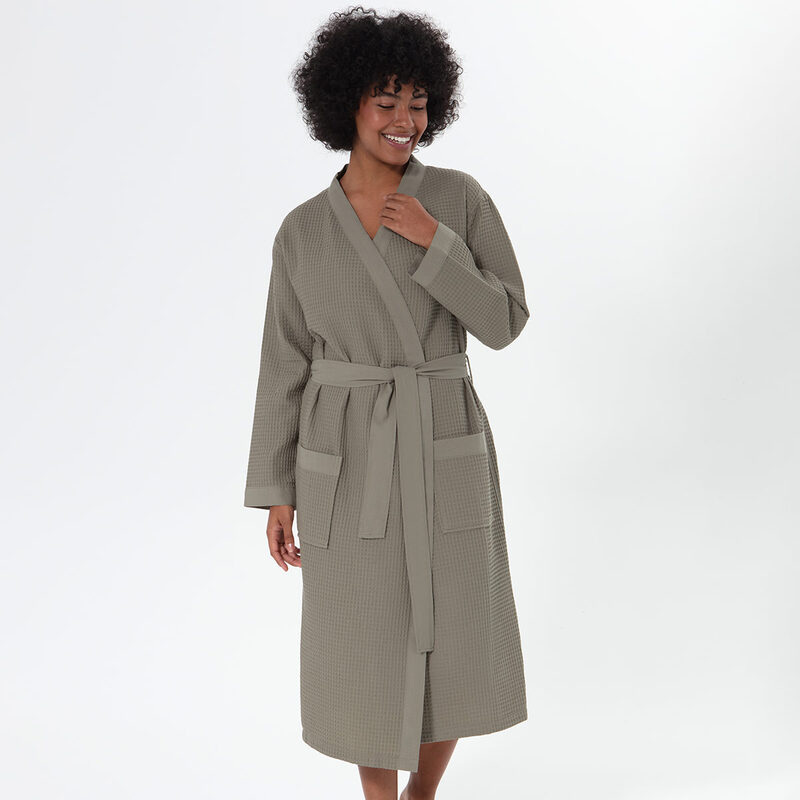 Women’s Sage Green Lightweight Kimono Waffle Spa Robe