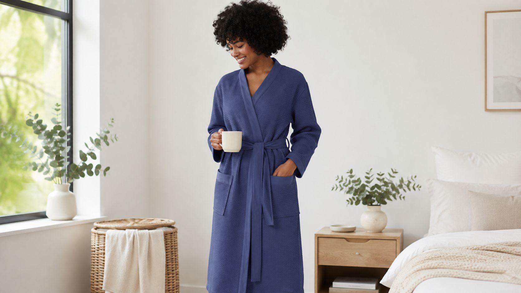 Women's Lavender Blue Lightweight Kimono Waffle Spa Robe