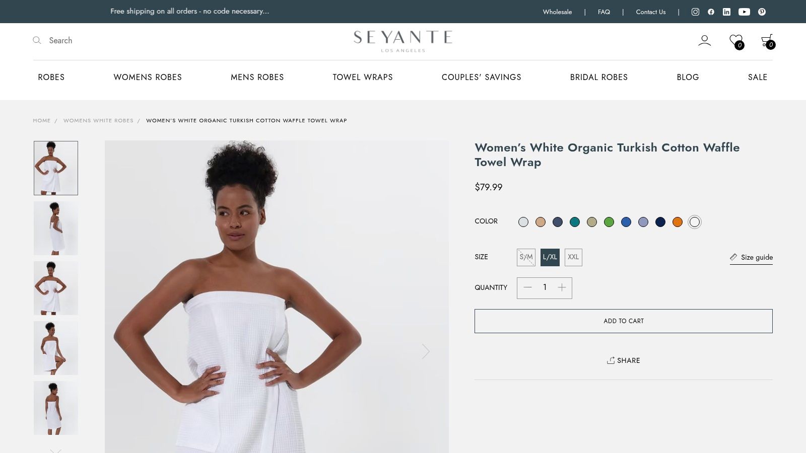 Screenshot from https://seyante.com/womens-white-organic-turkish-cotton-waffle-towel-wrap