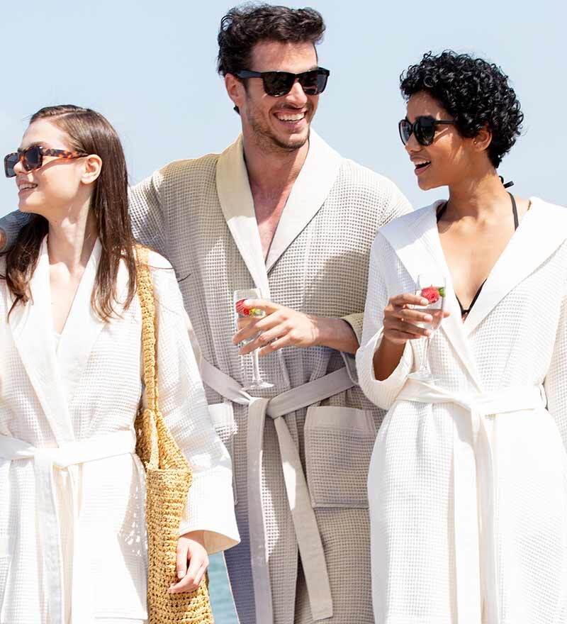 Men’s Beige Lightweight Waffle Spa Robe with Shawl Collar