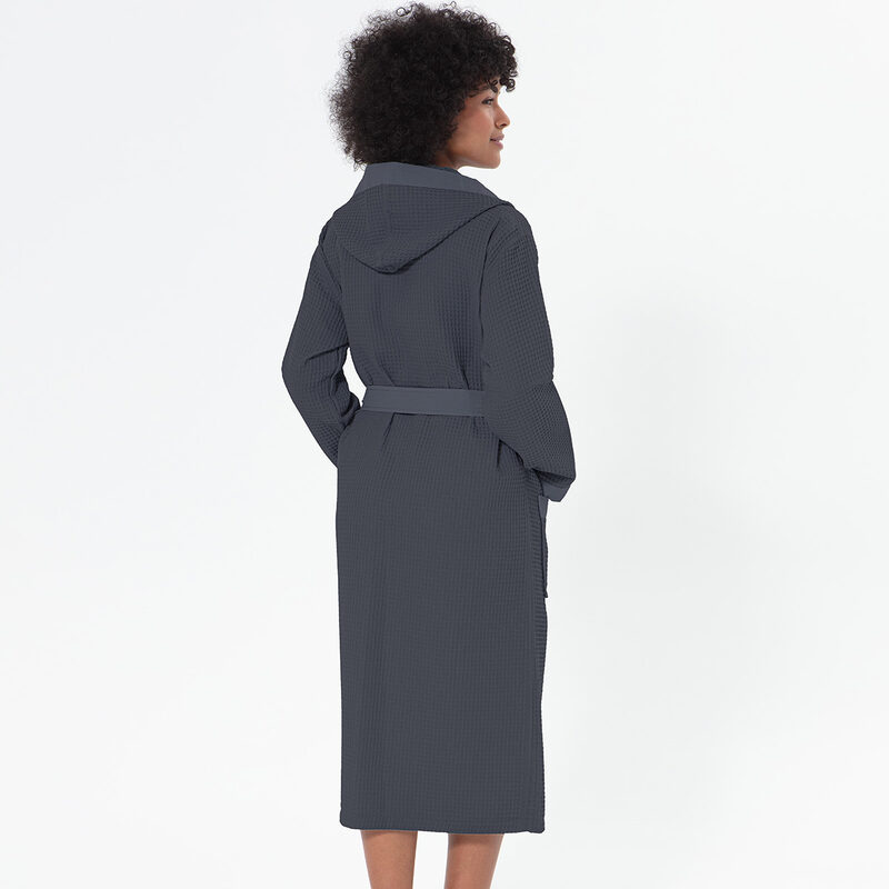 Women’s Charcoal Turkish Cotton Waffle Hooded Robe