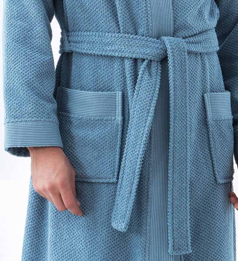 Men's Blue Organic Turkish Terry Cloth Kimono Bathrobe
