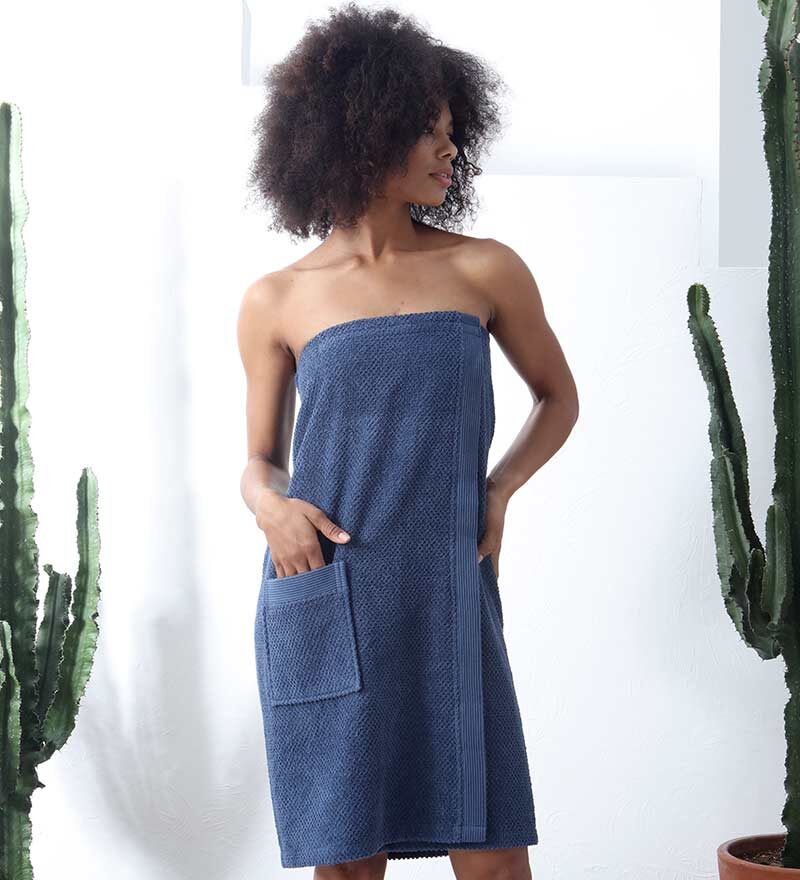 Women’s Navy Turkish Cotton Towel Wrap