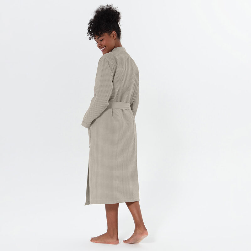 Women’s Stone Beige Lightweight Kimono Waffle Spa Robe