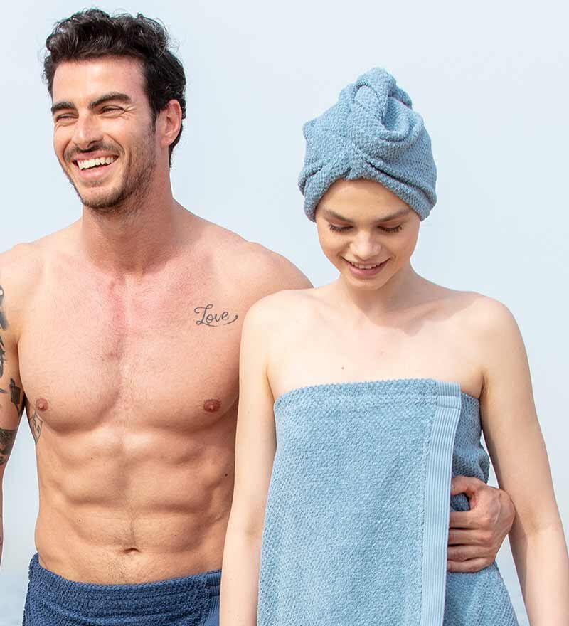 Blue Cotton Hair Drying Towel Wrap