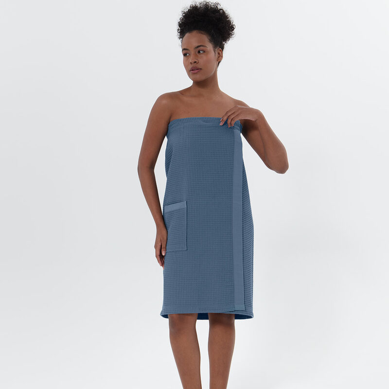 Women’s Indigo Blue Organic Turkish Cotton Waffle Towel Wrap