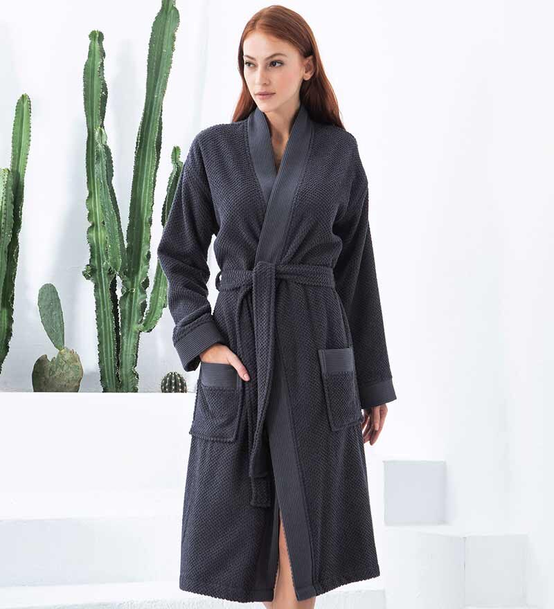 Women’s Charcoal Luxury Turkish Cotton Terry Kimono Bathrobe