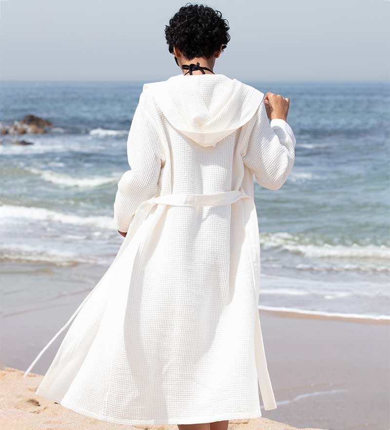 Women’s White Turkish Cotton Waffle Hooded Robe - Clearance Sale