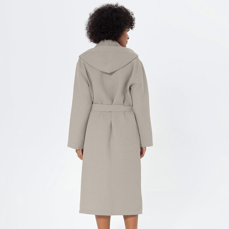 Women’s Stone Beige Turkish Cotton Waffle Hooded Robe