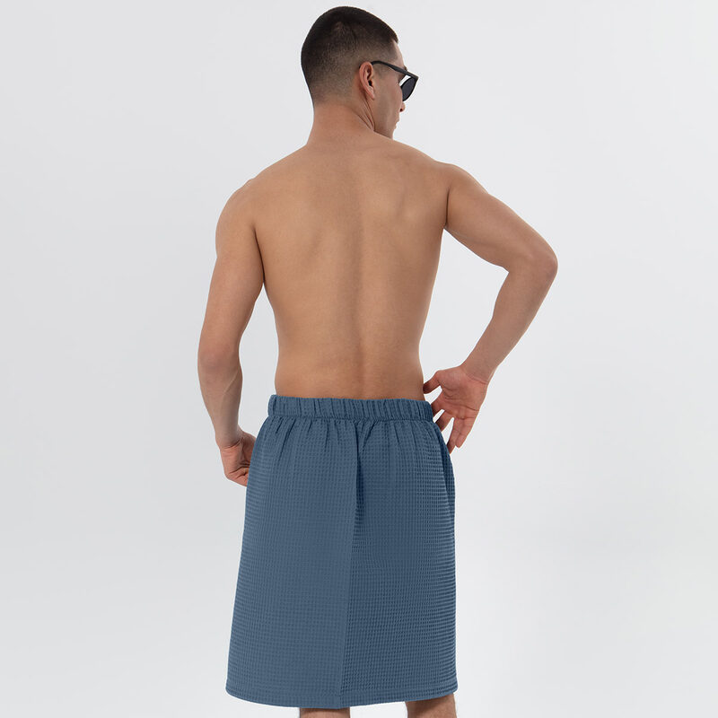Men’s Indigo Blue Organic Turkish Cotton Waffle Towel Wrap