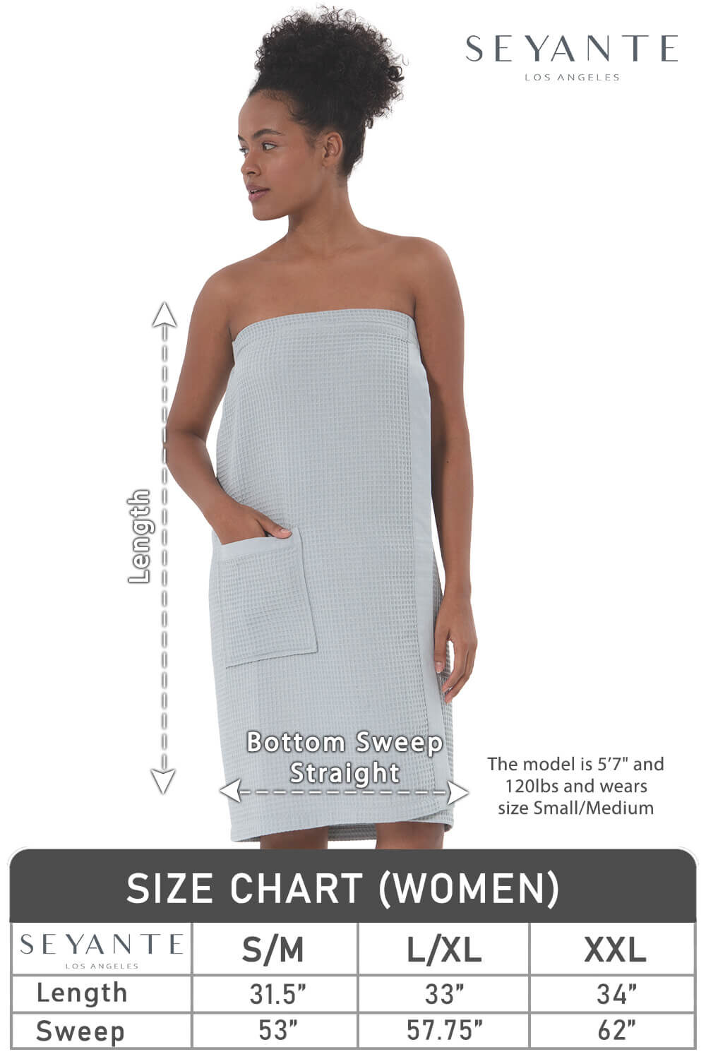 The model is 5'7" and 122 lbs. and wears size Small/Medium