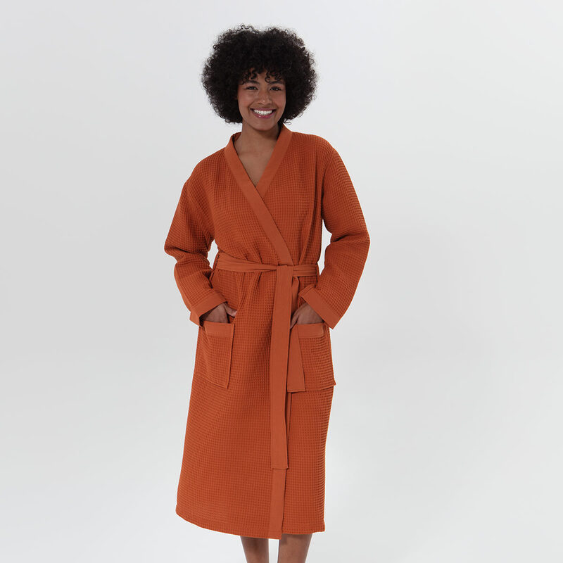 Women’s Terra Cotta Lightweight Kimono Waffle Spa Robe