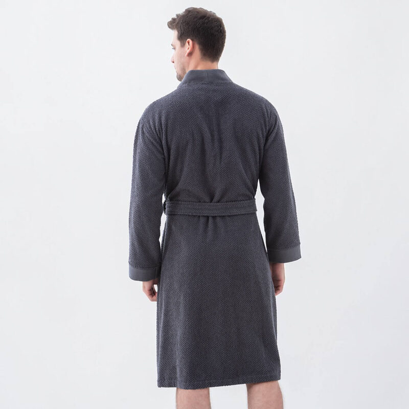 Men's Charcoal Organic Turkish Terry Cloth Kimono Bathrobe