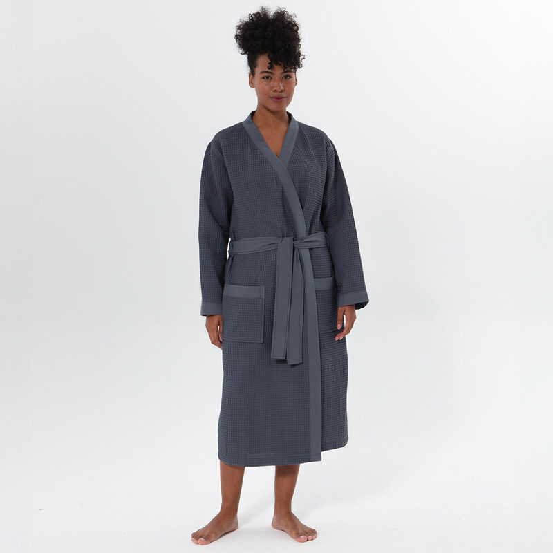 Women’s Charcoal Lightweight Kimono Waffle Spa Robe