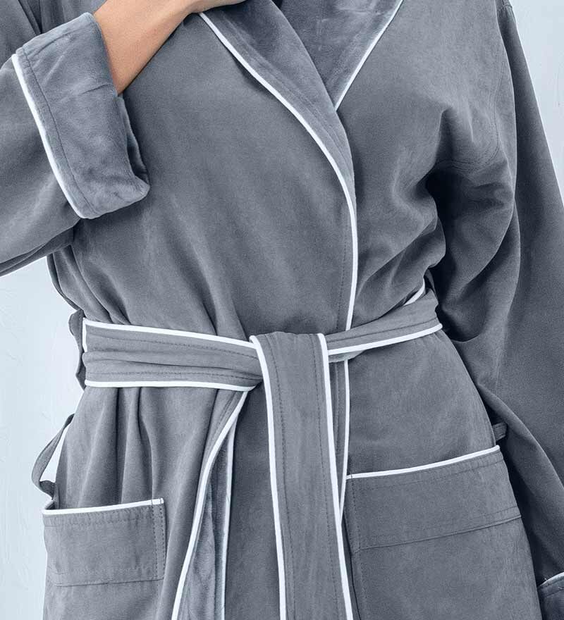 Women's Gray Plush Microfiber Spa Robe
