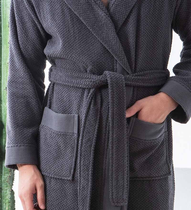 Men's Charcoal Luxury Turkish Cotton Terry Cloth Robe with Hood