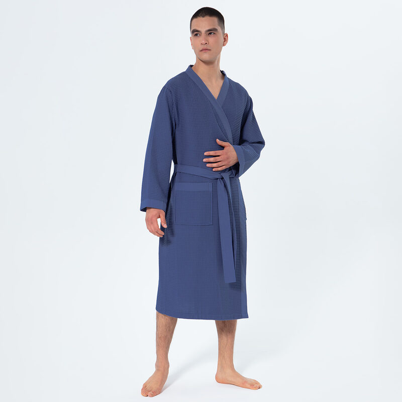 Men's Lavender Blue Lightweight Kimono Waffle Spa Robe