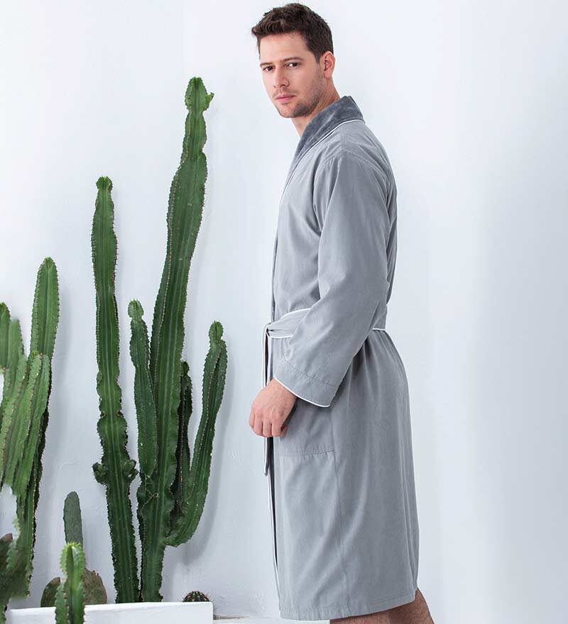 Men's Gray Luxury Microfiber Spa Robe