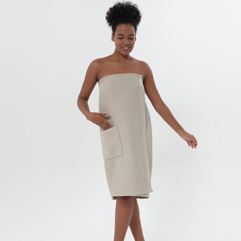 Women’s Stone Beige Organic Turkish Cotton Waffle Towel Wrap