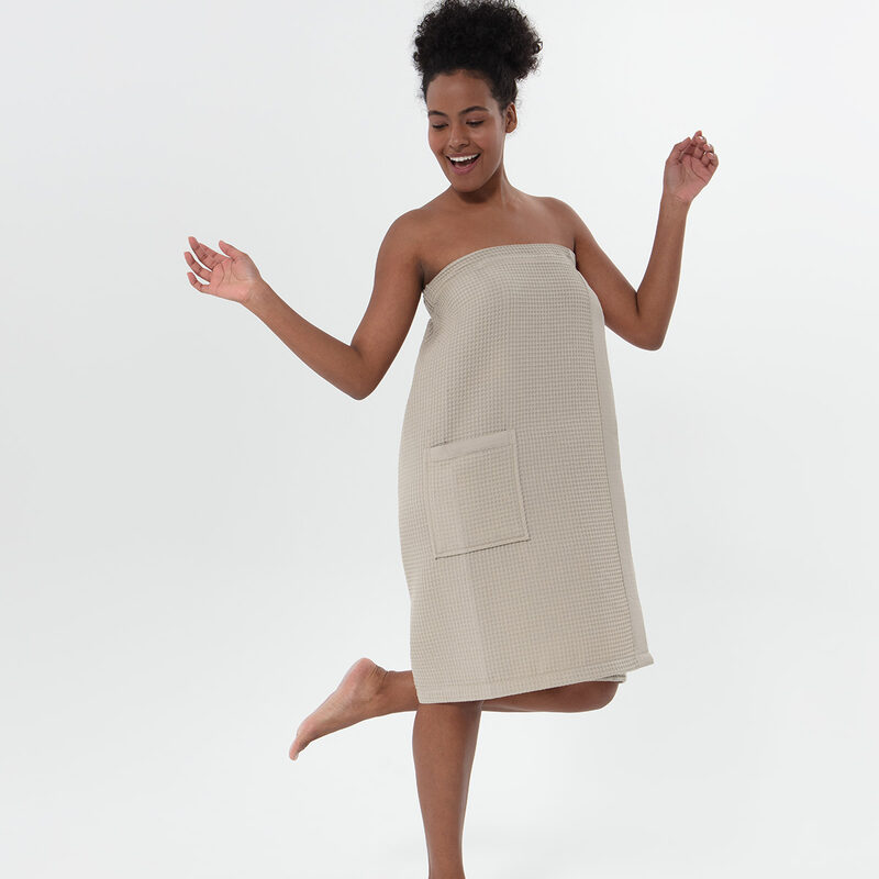 Women’s Stone Beige Organic Turkish Cotton Waffle Towel Wrap