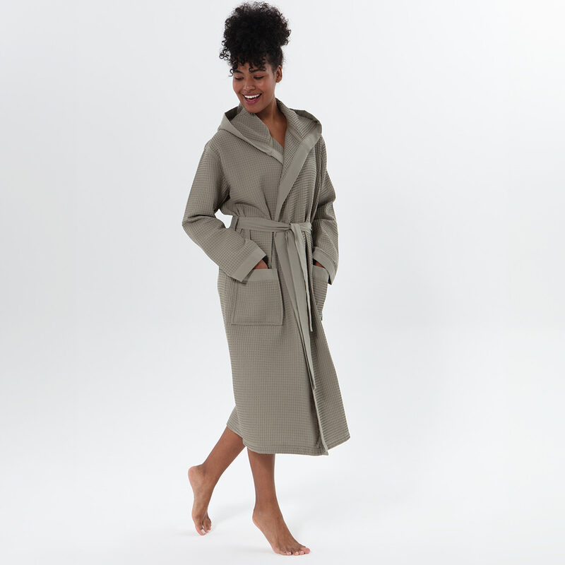 Women’s Sage Green Turkish Cotton Waffle Hooded Robe
