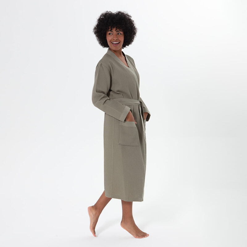 Women’s Sage Green Lightweight Kimono Waffle Spa Robe
