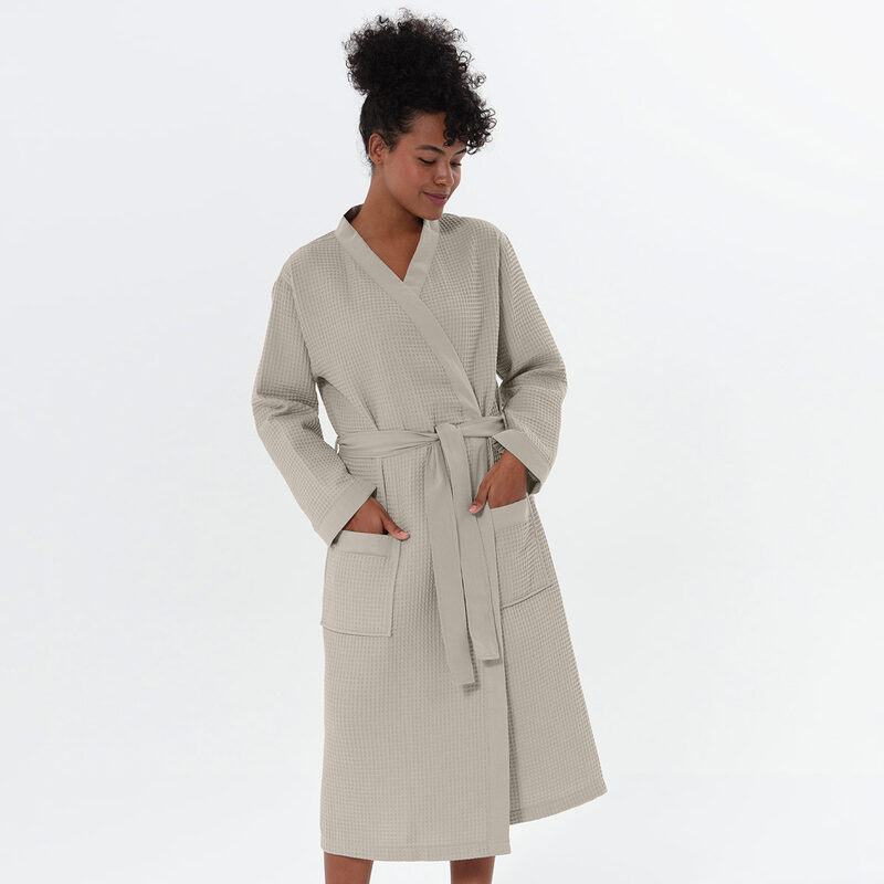 Women’s Stone Beige Lightweight Kimono Waffle Spa Robe