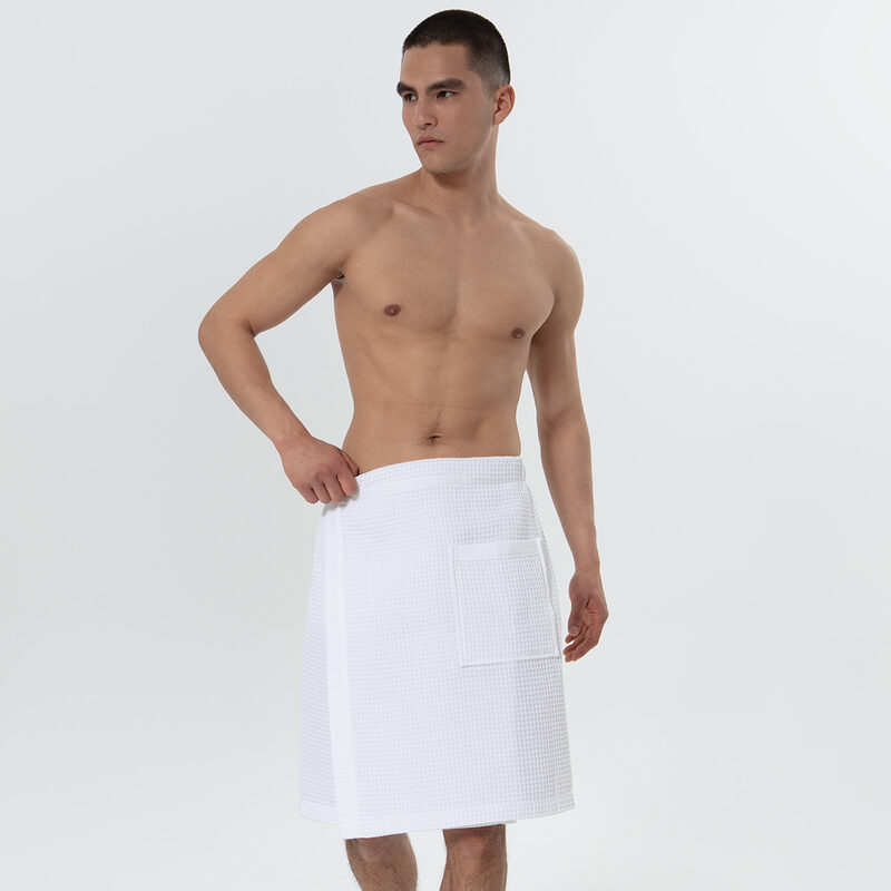 Men’s White Organic Turkish Cotton Waffle Towel Wrap