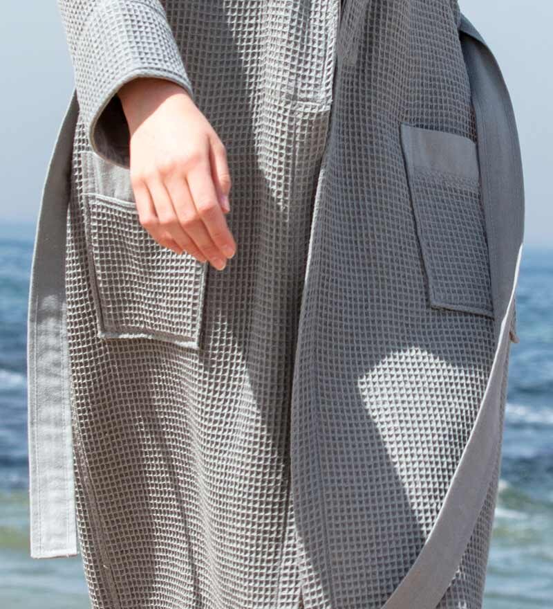 Women’s Gray Lightweight Waffle Spa Robe with Shawl Collar