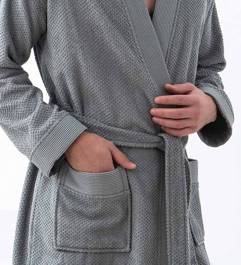 Men's Gray Organic Turkish Terry Cloth Kimono Bathrobe
