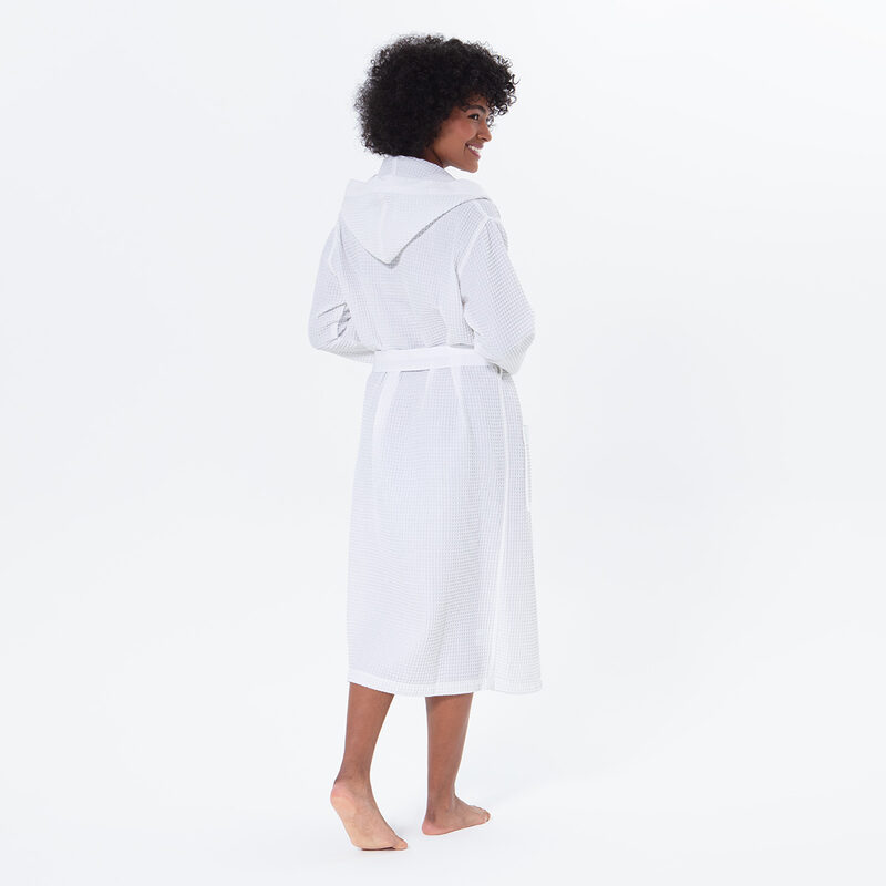 Women’s White Turkish Cotton Waffle Hooded Robe