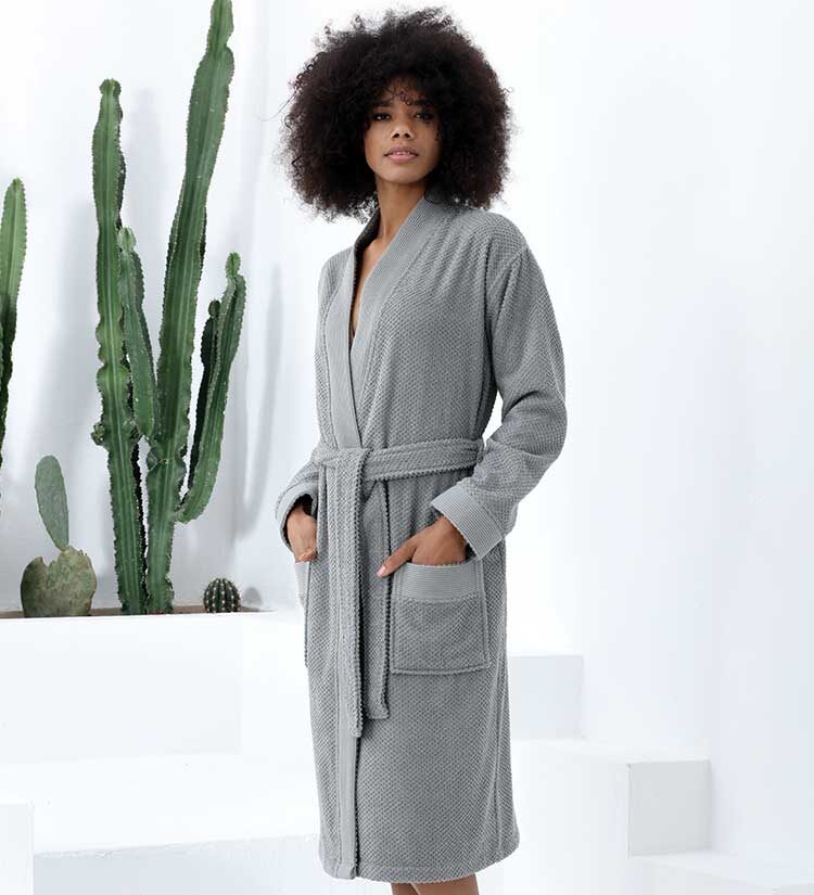 Women’s Gray Luxury Turkish Cotton Terry Kimono Bathrobe