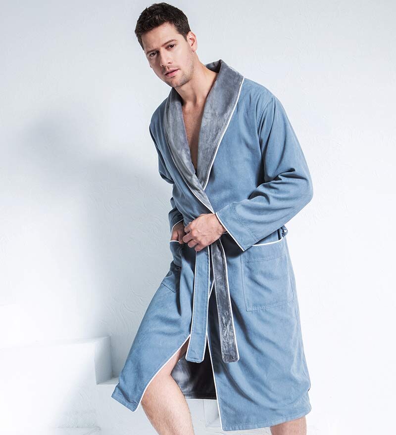 Men's Blue Luxury Microfiber Spa Robe