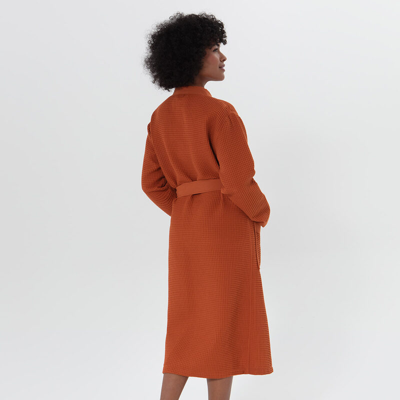 Women’s Terra Cotta Lightweight Kimono Waffle Spa Robe