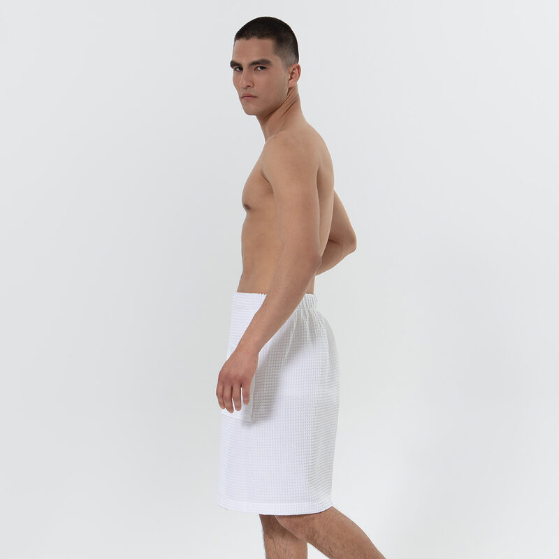 Men’s White Organic Turkish Cotton Waffle Towel Wrap