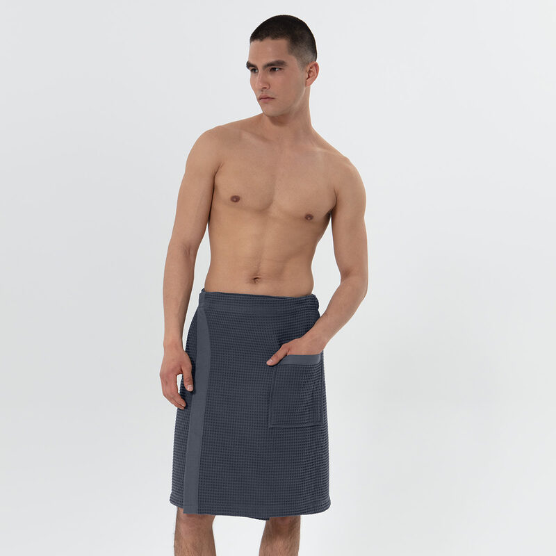 Men’s Charcoal Organic Turkish Cotton Waffle Towel Wrap