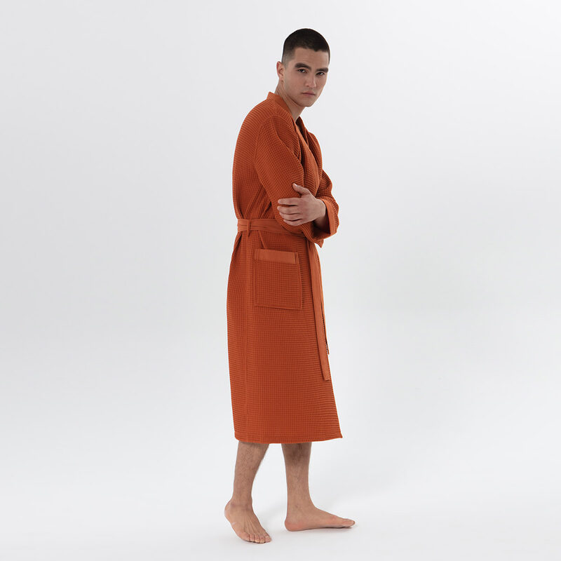 Men's Terra Cotta Lightweight Kimono Waffle Spa Robe