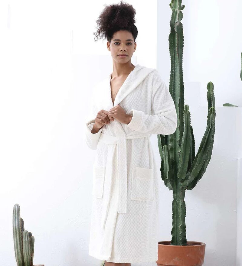 Women’s White Turkish Cotton Terry Hooded Robe