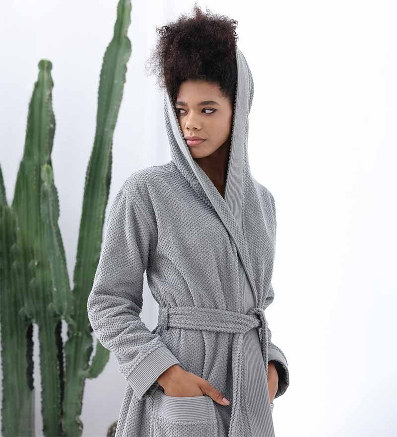 Women’s Gray Turkish Cotton Terry Hooded Robe