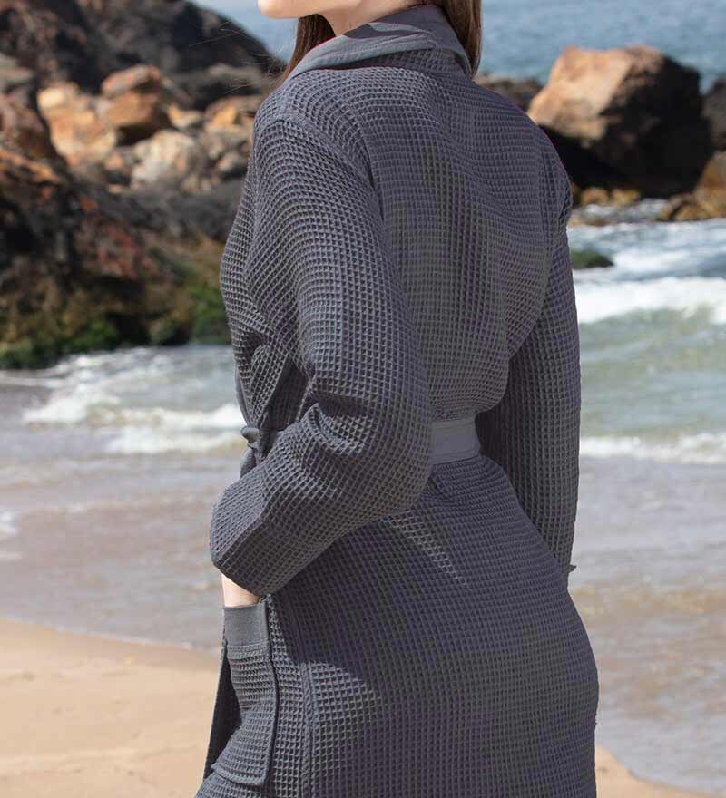 Women’s Charcoal Lightweight Waffle Spa Robe with Shawl Collar