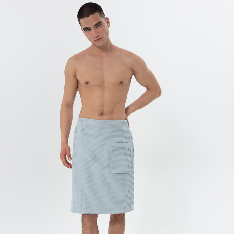 Men’s Blue Gray Organic Turkish Cotton Waffle Towel Wrap