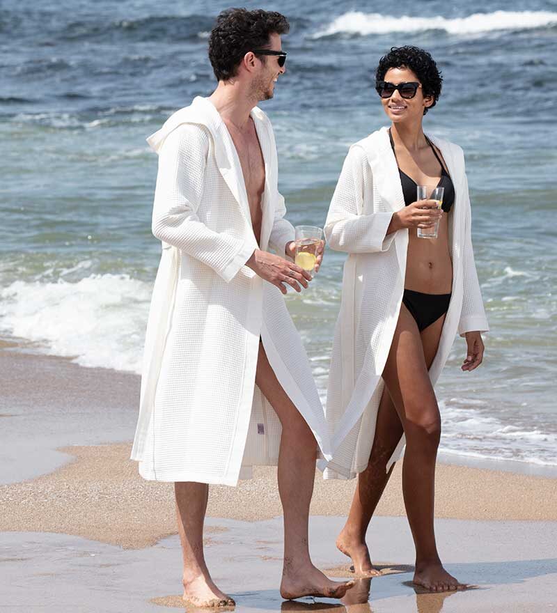 Men's White Hooded Turkish Cotton Waffle Robe - Clearance Sale