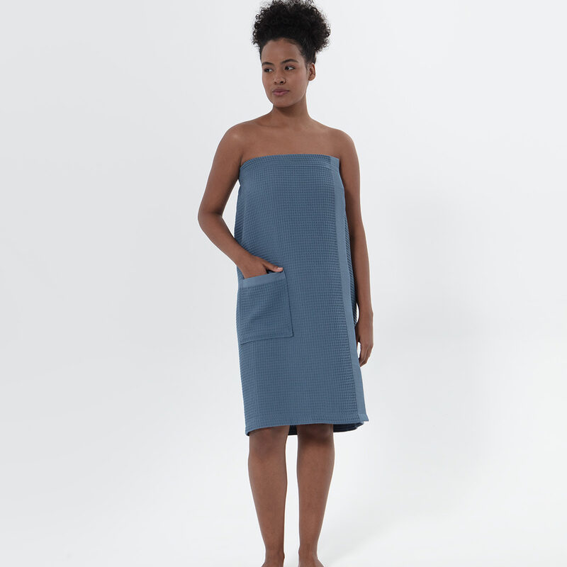 Women’s Indigo Blue Organic Turkish Cotton Waffle Towel Wrap